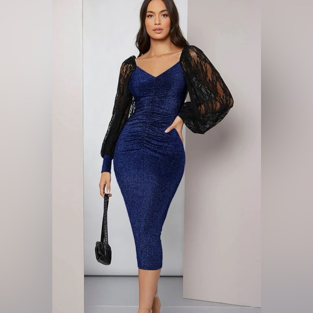 Blue sparkling dress, knee length and worn once